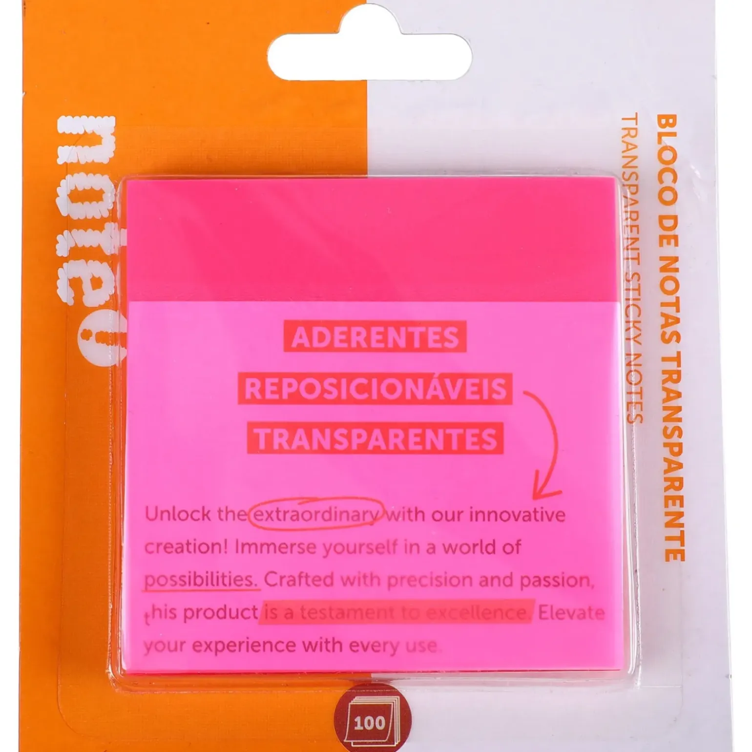 Bloco de Notas Aderente 7.5 x 7.5cm Transparente Rosa Note!