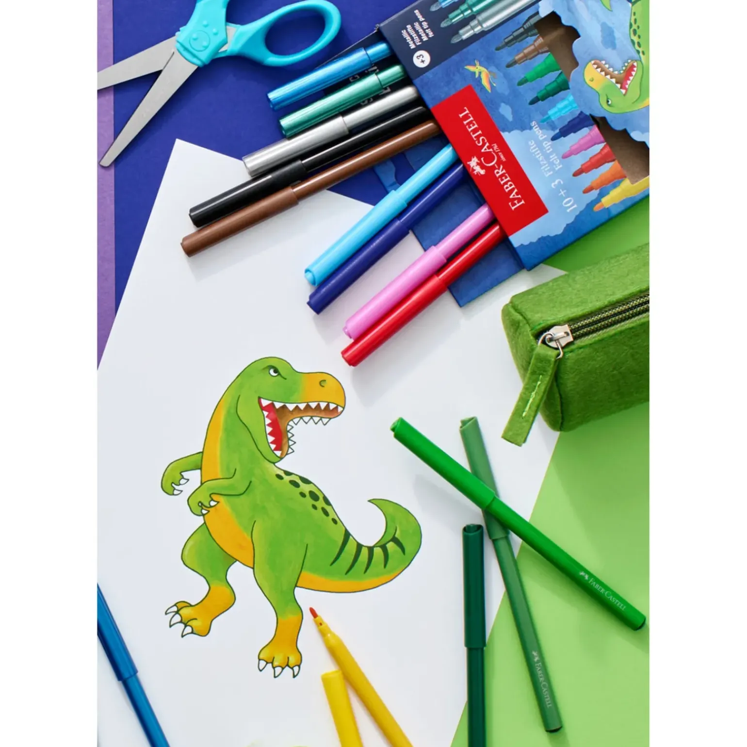 Marcador de Colorir Dinossauro 18+6 Unidades Faber Castell