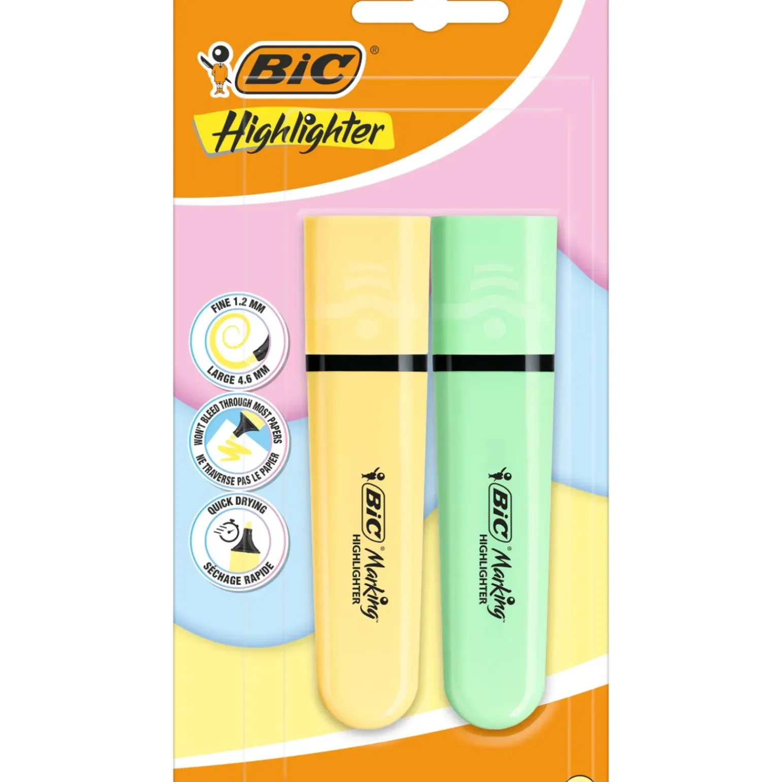 Marcador Fluor Flat Sortido Pastel 2 Unidades Bic